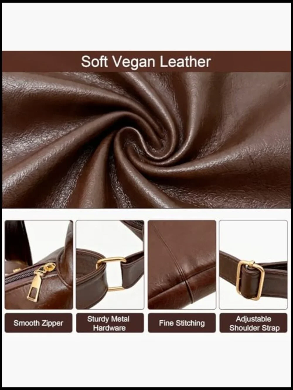Vegan Leather Slouchy Hobo Shoulder Crossbody Bag Tote Purse Travel